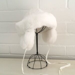 Girls Ages 3-5  White Faux Fur/Sateen Winter Church Hat With Ear Flaps